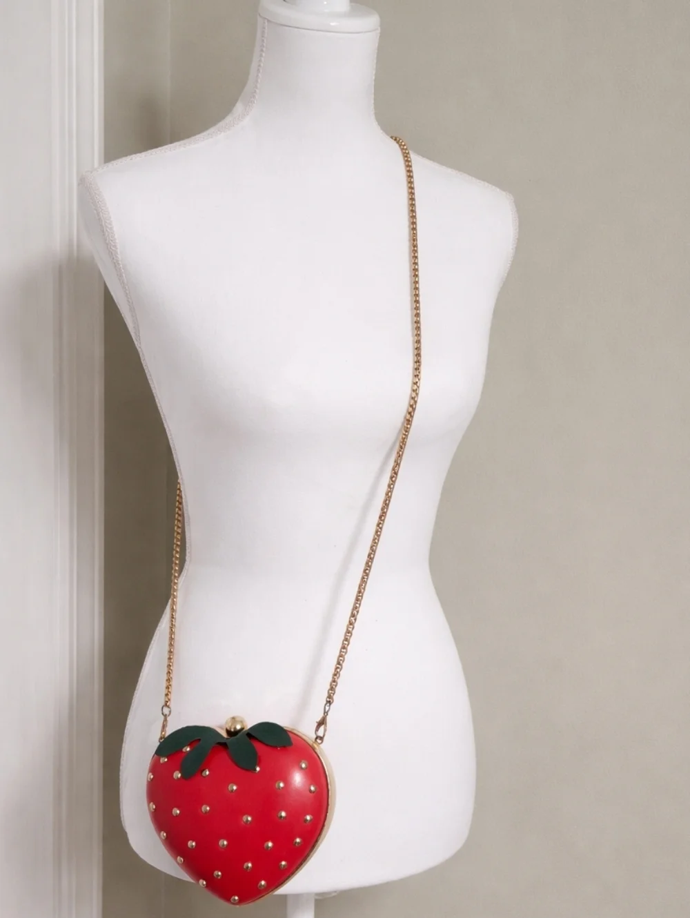 Red Strawberry Heart Mini Bag with Gold Studs - Picture 7 of 7